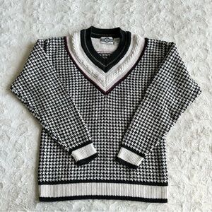Vintage Gulf Traders Sweater Mens Small Houndstooth Tennis Grandpa Preppy V-Neck